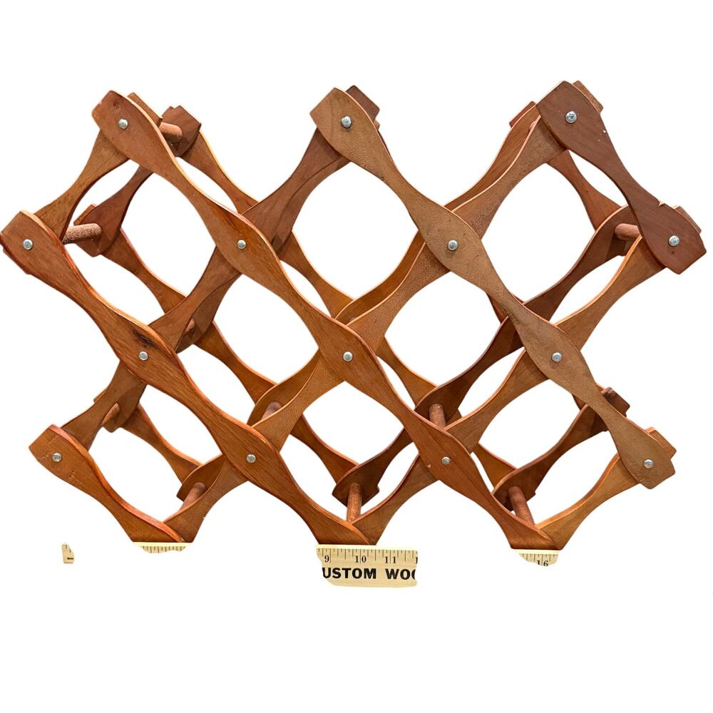 Vintage Wine Rack Wood 8 Bottle Collapsible Accordion Foldable Expandable